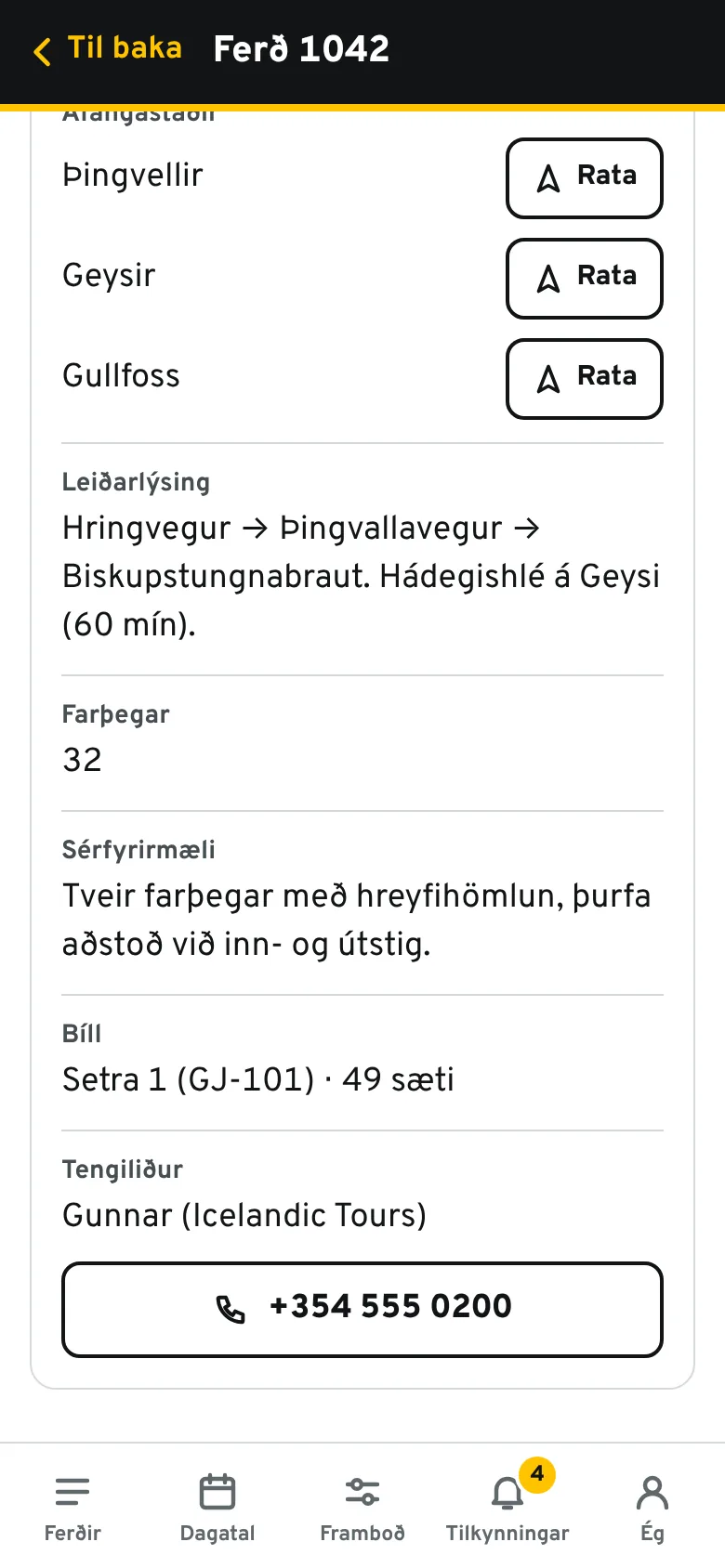 Ferð með Rata-hnöppum sem opna leiðsögn að mætingarstað og áfangastöðum.